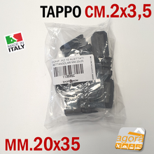 Carica l'immagine nel visualizzatore di Gallery, TAPPI TAPPO RETTANGOLARE 20x35 NERO PUNTALE PLASTICA 3,5x2 SOTTOPIEDE ALETTATO