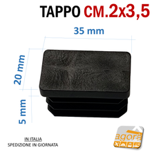 Carica l'immagine nel visualizzatore di Gallery, TAPPI TAPPO RETTANGOLARE 20x35 NERO PUNTALE PLASTICA 35x20 SOTTOPIEDE ALETTATO misure