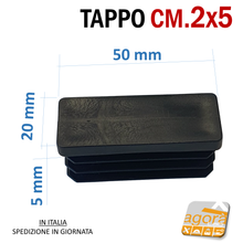 Carica l'immagine nel visualizzatore di Gallery, TAPPI TAPPO RETTANGOLARE 20x50 COPRITESTA NERO PUNTALE PLASTICA cm 2x5 ALETTATO misure