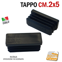 Carica l'immagine nel visualizzatore di Gallery, TAPPI TAPPO RETTANGOLARE 20x50 COPRITESTA NERO PUNTALE PLASTICA cm 2x5 ALETTATO 5x2