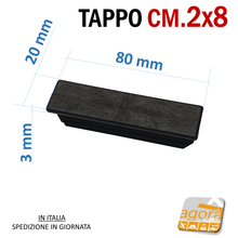Carica l'immagine nel visualizzatore di Gallery, TAPPI TAPPO RETTANGOLARE 20x80 NERO PUNTALE PLASTICA cm 2x8 SOTTOPIEDE ALETTATO dimensioni