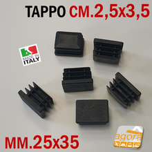 Carica l'immagine nel visualizzatore di Gallery, TAPPI TAPPO RETTANGOLARE 25x35 NERO PUNTALE PLASTICA cm 2,5x3,5 SOTTOPIEDE ALETTATO