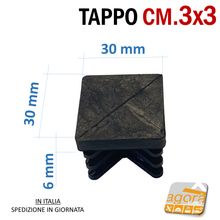 Carica l'immagine nel visualizzatore di Gallery, 10pz TAPPI QUADRATI 30x30 NERO SOTTOPIEDE PUNTALE ALETTATO cm 3x3 PLASTICA misure