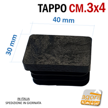 Carica l'immagine nel visualizzatore di Gallery, TAPPI TAPPO RETTANGOLARE 30x40 NERO PUNTALE PLASTICA cm 3x4 SOTTOPIEDE ALETTATO misure
