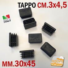 Carica l'immagine nel visualizzatore di Gallery, TAPPI TAPPO RETTANGOLARE 30x45 NERO PUNTALE PLASTICA cm 3x4,5 SOTTOPIEDE ALETTATO conf