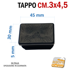 Carica l'immagine nel visualizzatore di Gallery, TAPPI TAPPO RETTANGOLARE 30x45 NERO PUNTALE PLASTICA cm 3x4,5 SOTTOPIEDE ALETTATO misure