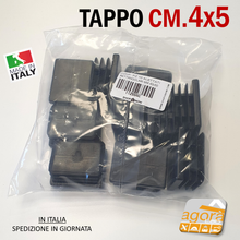 Carica l'immagine nel visualizzatore di Gallery, TAPPI TAPPO RETTANGOLARE 40x50 NERO PUNTALE PLASTICA cm 4x5 SOTTOPIEDE ALETTATO 10pz