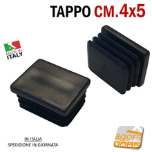 Carica l'immagine nel visualizzatore di Gallery, TAPPI TAPPO RETTANGOLARE 40x50 NERO PUNTALE PLASTICA cm 4x5 SOTTOPIEDE ALETTATO
