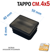 Carica l'immagine nel visualizzatore di Gallery, TAPPI TAPPO RETTANGOLARE 40x50 NERO PUNTALE PLASTICA cm 4x5 SOTTOPIEDE ALETTATO dimensioni