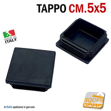 Carica l'immagine nel visualizzatore di Gallery, TAPPI TAPPO QUADRATO 50x50 NERO PUNTALE PLASTICA cm 5x5 SOTTOPIEDE ALETTATO inserto alettato quadro per tubo