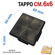 Carica l'immagine nel visualizzatore di Gallery, TAPPI TAPPO QUADRATO 60x60 NERO PUNTALE PLASTICA cm 6x6 SOTTOPIEDE ALETTATO dimensioni