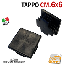 Carica l'immagine nel visualizzatore di Gallery, TAPPI TAPPO QUADRATO 60x60 NERO PUNTALE PLASTICA cm 6x6 SOTTOPIEDE ALETTATO