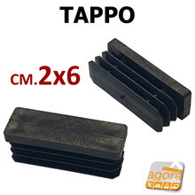 Carica l'immagine nel visualizzatore di Gallery, TAPPI TAPPO RETTANGOLARE 20x60mm NERO IN PLASTICA NUOVO cm 6x2 H 5mm PUNTALE sottopiede alettato 60x20