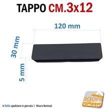 Carica l'immagine nel visualizzatore di Gallery, TAPPO RETTANGOLARE mm 30x120 NERO PUNTALE PLASTICA cm 3x12 SOTTOPIEDE ALETTATO TAPPI NERI 10pz