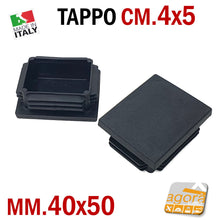 Carica l'immagine nel visualizzatore di Gallery, TAPPI TAPPO RETTANGOLARE 40x50 NERO PUNTALE PLASTICA cm 4x5 SOTTOPIEDE ALETTATO 5X4 - MM 50X40