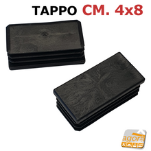 Carica l'immagine nel visualizzatore di Gallery, 4Pz TAPPI TAPPO RETTANGOLARE 40x80mm NERO PUNTALE PLASTICA H 6mm cm 8x4