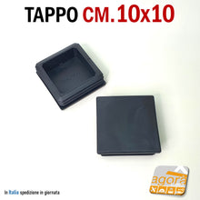 Carica l'immagine nel visualizzatore di Gallery, sottopiede in plastica per tubolare ferro mm 100x100 centimerti 10x10 quadrato in plastica nera da martellare