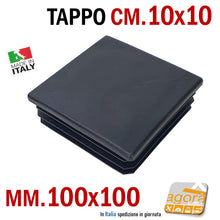 Carica l'immagine nel visualizzatore di Gallery, 10pz TAPPO RETTANGOLARE mm 100x100 NERO PUNTALE PLASTICA cm 10x10 SOTTOPIEDE ALETTATO TAPPI NERI