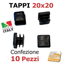 Carica l'immagine nel visualizzatore di Gallery, TAPPI TAPPO QUADRATO 20x20mm NERO IN PLASTICA altezza 5mm PUNTALE cm 2x2