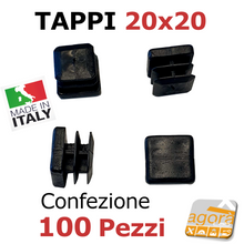 Carica l'immagine nel visualizzatore di Gallery, TAPPI TAPPO QUADRATO 20x20mm NERO IN PLASTICA altezza 5mm PUNTALE cm 2x2