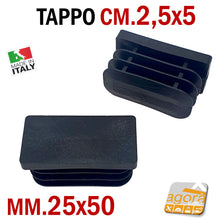 Carica l'immagine nel visualizzatore di Gallery, 10pz TAPPI TAPPO RETTANGOLARE 25x50 COPRITESTA NERO PUNTALE PLASTICA cm 2,5x5 SOTTOPIEDE ALETTATO