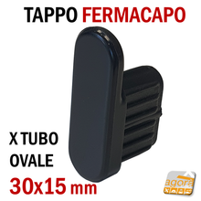 Carica l'immagine nel visualizzatore di Gallery, 10pz TAPPI TAPPO FERMACAPO PORTABITO X TUBO OVALE 30x15mm NERO X GANCIO NEGOZIO