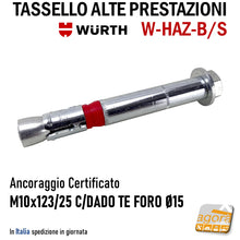 Carica l'immagine nel visualizzatore di Gallery, TASSELLO ANCORANTE ALTE PRESTAZIONI ACCIAIO W-HAZ-B M10x123/25 DADO TE FORO Ø15 WURTH