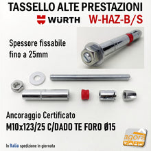 Carica l'immagine nel visualizzatore di Gallery, TASSELLO ANCORANTE ALTE PRESTAZIONI ACCIAIO W-HAZ-B M10x123/25 DADO TE FORO Ø15 WURTH