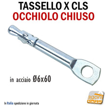 Carica l'immagine nel visualizzatore di Gallery, TASSELLO CON OCCHIELLO CHIUSO IN ACCIAIO D6x60MM SPEED A BATTERE X SOFFITTO PIENO PENDINI TASSELLI 100PZ