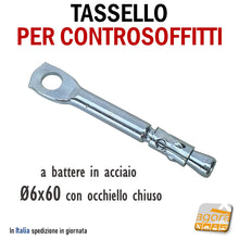 Carica l'immagine nel visualizzatore di Gallery, TASSELLO CON OCCHIELLO CHIUSO IN ACCIAIO D6x60MM SPEED A BATTERE X SOFFITTO PIENO PENDINI TASSELLI 100PZ ABC SISTEM X PENDINARE CONTROSOFFITTI