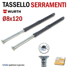 Carica l'immagine nel visualizzatore di Gallery, TASSELLI PROLUNGATI NYLON 8X120 VITE ACCIAIO D6MM SHARK WURTH SERRAMENTI FORO 8mm PROFESSIONALI