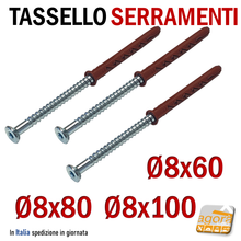 Carica l'immagine nel visualizzatore di Gallery, Tasselli con vite testa larga svasata per esterno per serramenti adatti per fissare il serramento. Prolungati in Nylon alta portata professionali foro 8mm D8x60 D8x80 D8x100 mm Torx AW30 Wurth - Tassello prolungato