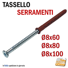Carica l'immagine nel visualizzatore di Gallery, Tasselli con vite testa larga svasata per esterno per serramenti adatti per fissare il serramento. Prolungati in Nylon alta portata professionali foro 8mm D8x60 D8x80 D8x100 mm Torx AW30 Wurth