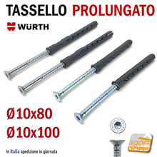Carica l'immagine nel visualizzatore di Gallery, TASSELLO PROLUNGATO NYLON 10X80 VITE ACCIAIO WUR WURTH SERRAMENTI FORO 10mm SHARK 10X100 10CM NYLON AW40 TORX TESTA SVASATA