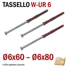 Carica l'immagine nel visualizzatore di Gallery, TASSELLO PROLUNGATO NYLON 6X60 6X80 VITE ACCIAIO WUR WURTH SERRAMENTI FORO 6mm