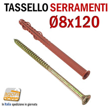 Carica l'immagine nel visualizzatore di Gallery, TASSELLO PROLUNGATO NYLON 8X120 VITE ACCIAIO D6MM WURTH SERRAMENTI FORO 8mm