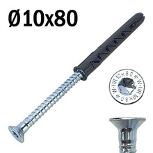 Carica l'immagine nel visualizzatore di Gallery, TASSELLO PROLUNGATO NYLON 10X80 10X100 VITE ACCIAIO WUR WURTH SERRAMENTI FORO 10mm SHARK fissaggio robusto pensili