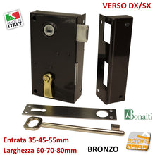 Carica l'immagine nel visualizzatore di Gallery, serratura bonaiti entrata 35-45-55mm con verso dx/sx bonaiti con chiave scrocco e catenaccio porte door lock