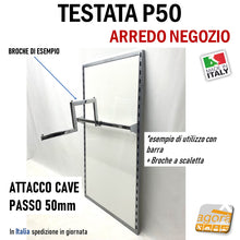 Carica l'immagine nel visualizzatore di Gallery, PANNELLO TESTATA FREE STANDING ESPOSITORE PORTA GANCI BROCHE BARRA APPENDERIA ADERENTE ARREDO PARETE NEGOZIO ATTREZZATURA PASSO 50MM