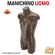 Carica l'immagine nel visualizzatore di Gallery, MANICHINO BUSTO UOMO H 90 CM BROWN CON ATTACCHI SCHIENA - COLLO PER BASE TORSO ESPOSIZIONE VETRINE NEGOZI ABBIGLIAMENTO PER ABITI VESTITI COLORE MARRONE CON BASE REGOLABILE IN ALTEZZA