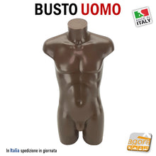 Carica l'immagine nel visualizzatore di Gallery, MANICHINO BUSTO UOMO H 90 CM BROWN CON ATTACCHI SCHIENA - COLLO PER BASE TORSO ESPOSIZIONE VETRINE NEGOZI ABBIGLIAMENTO PER ABITI VESTITI COLORE MARRONE