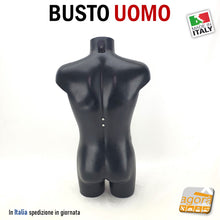 Carica l'immagine nel visualizzatore di Gallery, MANICHINO BUSTO UOMO H 90 CM NERO CON ATTACCHI SCHIENA COLLO PER BASE TORSO