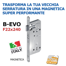Load image into Gallery viewer, TRASFORMA SERRATURA PORTA MAGNETICA B-EVO BONAITI FRONTALE 22X240MM