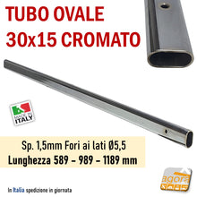 Carica l'immagine nel visualizzatore di Gallery, TUBO OVALE CR 30X15 C-FORI 589-989-1189 BARRA PORTABROCHE APPENDERIA ARREDO NEGOZIO p60 p100 p120