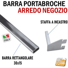 Carica l'immagine nel visualizzatore di Gallery, tubo rettangolare 15x30 - 30x15 cromato con staffe per pareti e cavettati negozi