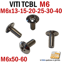 Carica l'immagine nel visualizzatore di Gallery, 20-100pz VITI TCBL M 6 x13-60mm NICHEL TESTA LARGA BOMBATA PIATTO-CROCE PZ FILETTO METRICO MA6