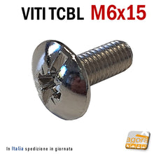 Carica l'immagine nel visualizzatore di Gallery, VITI TCBL M 6x15 NICHEL TESTA LARGA BOMBATA PIATTO-CROCE PZ FILETTO METRICO MA6