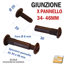 Carica l'immagine nel visualizzatore di Gallery, 10pz GIUNZIONE X MOBILI IN METALLO BRONZATO FORO 8 M6 x 20 X PANNELLO 34-46 MM