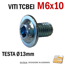 Carica l'immagine nel visualizzatore di Gallery, VITE VITI TCBEI FL M 6x10 ZINCATO BIANCO TESTA CILINDRICA BOMBATA BRUGOLA MA6 filetto metrico