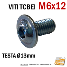 Carica l'immagine nel visualizzatore di Gallery, VITE VITI TCBEI FL M 6x12 ZINCATO BIANCO TESTA CILINDRICA BOMBATA BRUGOLA MA 6 filetto metrico